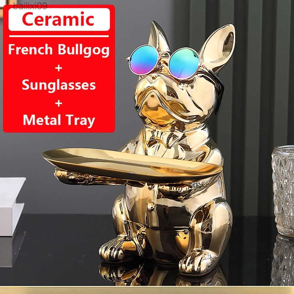 Decorative Objects Figurines Ceramic Dog Luxury Room Decor Piggy Bank French Bulldog Statue Sculpture Table Ornaments Home Interior Decoration T230710