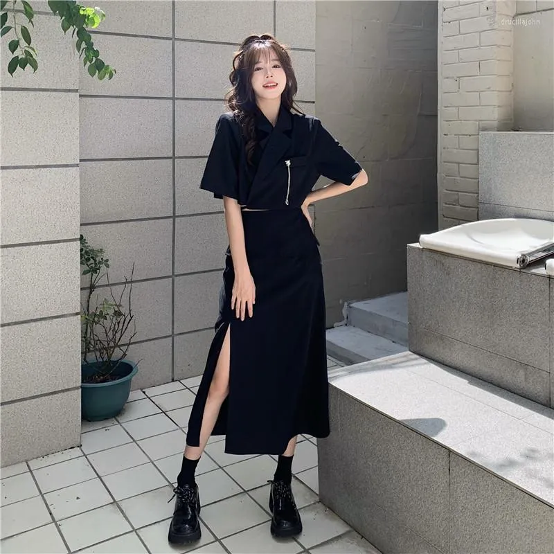 Work Dresses Korean Style Spicy Girls Summer Suit Set Turn Down Collar  Short Top Split Skirt Women Large Size from Dhgate Work Dresses - price  52.94