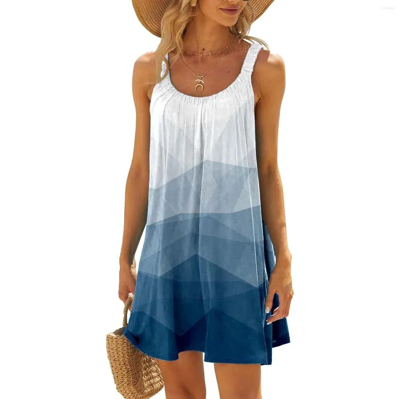 Vestidos casuais gradiente verão boho vestido de praia para mulheres alça espaguete solto férias camisola camiseta regata feminina de algodão