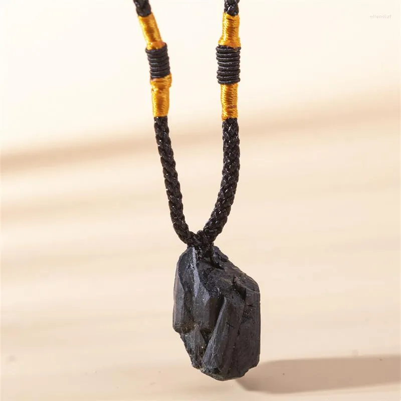 Pendant Necklaces Fashion Natural Black Tourmaline Stone Necklace Original Ore Specimen For Men Jewelry Accessories Gift