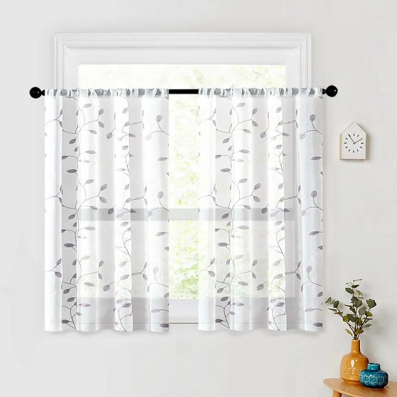 Curtain LISM Tulle Short Leaves Embroidered Curtains For Kitchen Half Window Living Room Modern Voile Bedroom Drapes Custom