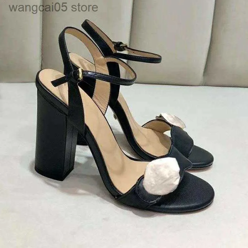 Sandalen Damen High Heels Sandale offener Zeh dicker Absatz Sommersandalen Leder Designer große Größe Mode sexy formelle Kleidung elegantes Temperament Büroschuhe T230710