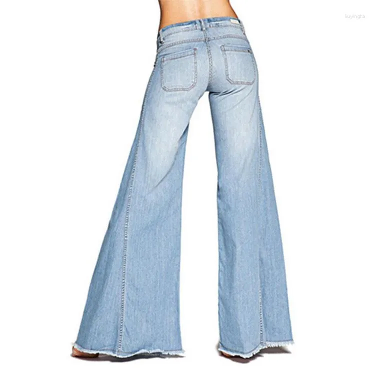 Plus Size Extra Long Flare Jeans Spring Vintage Slim Fit Wide Leg Denim  Pants Women High-Rise Big Bell Bottom Trousers