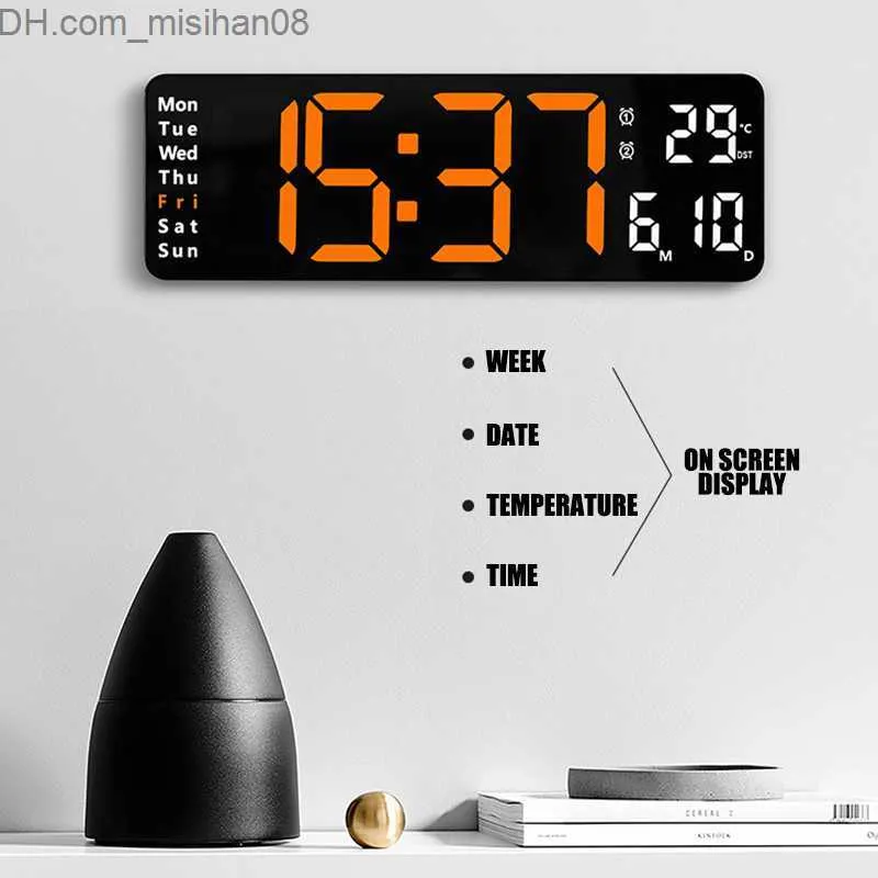 Wall Clocks LED Large Digital Wall Clock Remote Temperature Control Date Week Display Adjustable Brightness Desktop Wall Mounted Alarm Clock Z230712