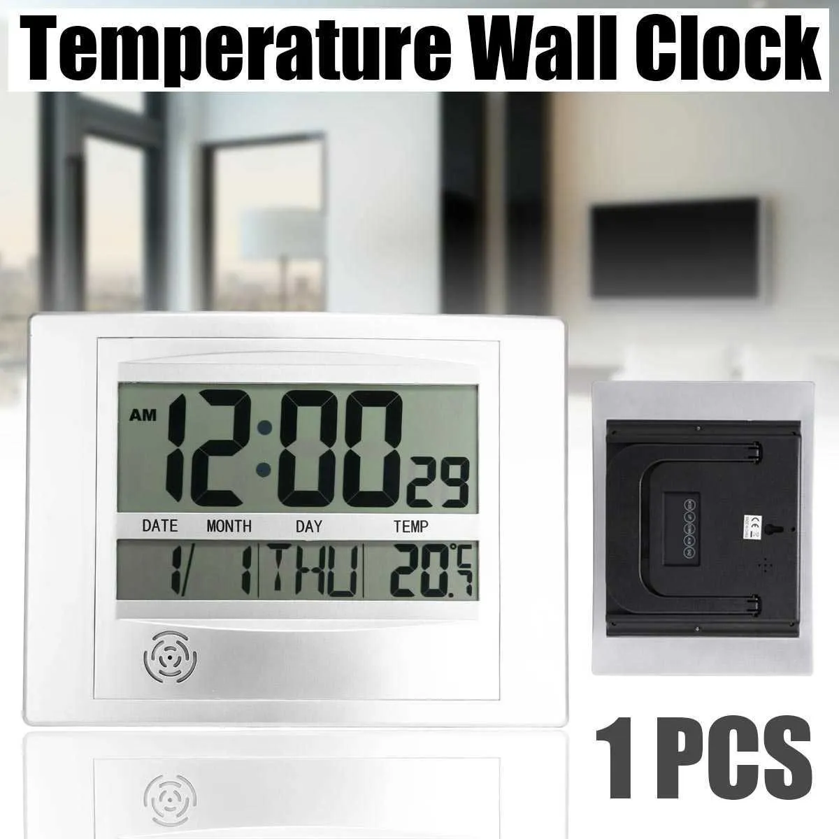 1pcs Temperature Wall Clock Self Setting Digital LCD Wall Clock Calendar Indoor Desk Home Office Decor