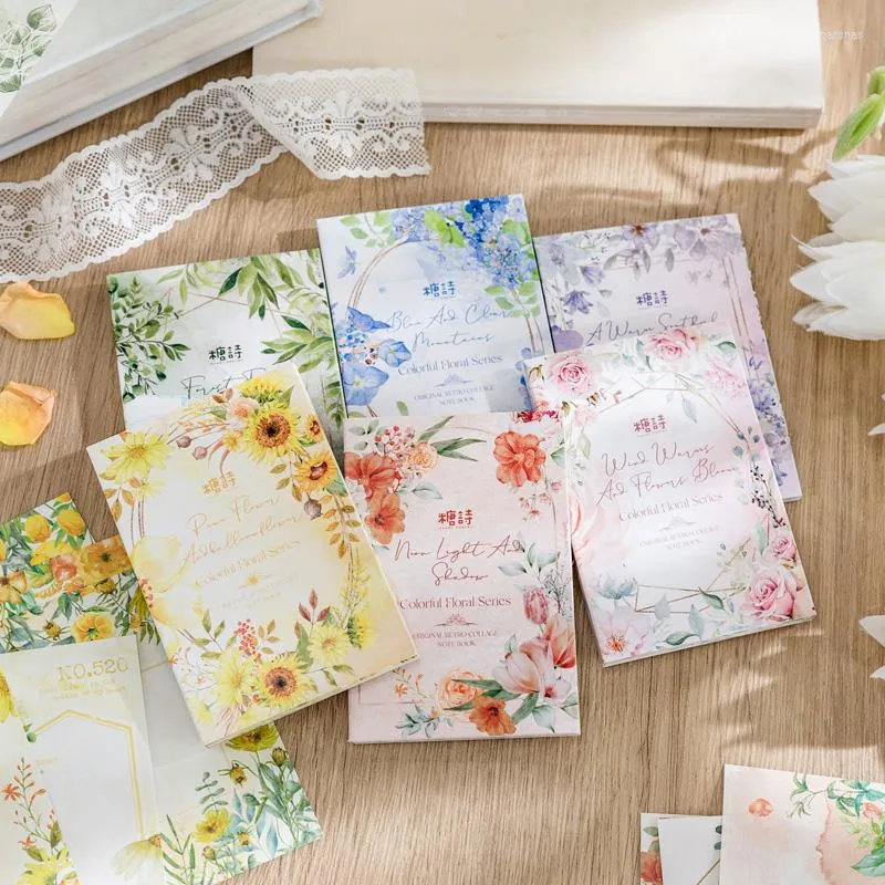 Yoofun 60 Sheets Aesthetic Ins Floral Material Papers Flower Memo Pads Scrapbooking Card Making Journal Decor Paper Stationery