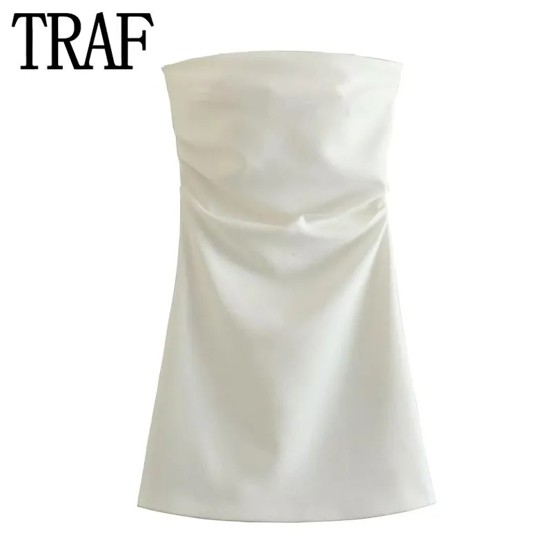 Capris Traf White Corset Dress Woman Off Sholdle Dresses for Women Ruched Mini Bodycon Dress女性夏のセクシーなパーティードレス