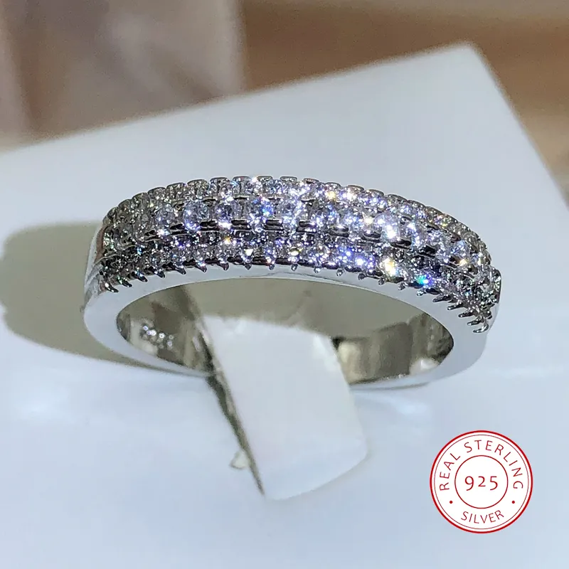 Ny romantisk ring Alla hjärtans dag present Mode Personlig Zirconia trerads diamantring kvinnlig bröllopsförslag 925 smycken