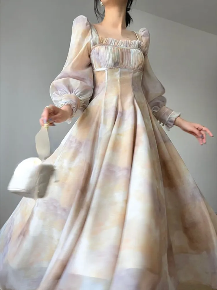 Vintage Floral Midi Empire Dress - Urban & French Beach Fashion 2023 Summer Casual Mid-Sleeve Empire Dress for Women