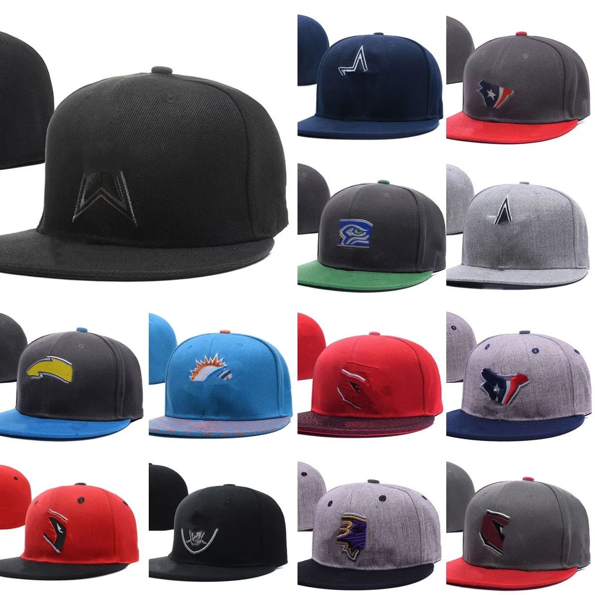 Cappelli aderenti firmati a buon mercato Cappello a sfera piatta per tutte le squadre Cappello con logo Snapbacks Ricamo Calcio da basket regolabile Fit Caps Sport Cappuccio in rete flessibile taglia 7-8