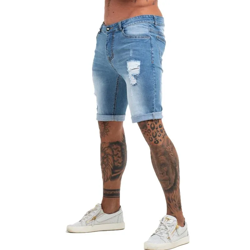 Cardigans gingtto jeans män denim shorts mager korta byxor jean shorts för män elastisk midja smal fit streetwear stretch dropshipping