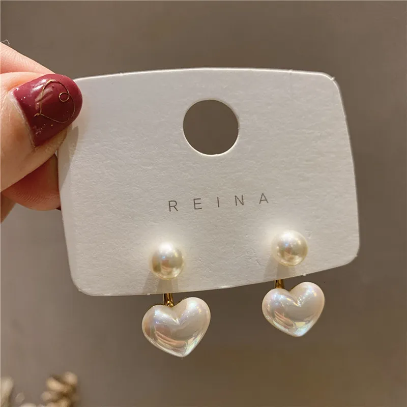 Stud Fashion Contracted Heart Pearl Fine Earrings Joker Sweet Elegant Temperament Women Drop 230710