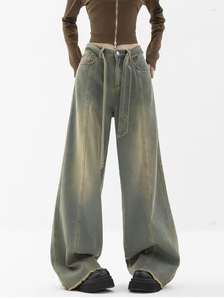 Женские джинсы y2k мода Хараджуку Широкая нога панк с высокой талией повседневные длинные брюки Джинсовая мешковая женская улица