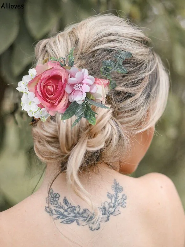 Beautiful Rose Haircomb For Bride Artificial Flowers Wedding Bridal Headpieces Hair Decorations White Blush Pink Trendy Hairclips Women Accessories CL2596