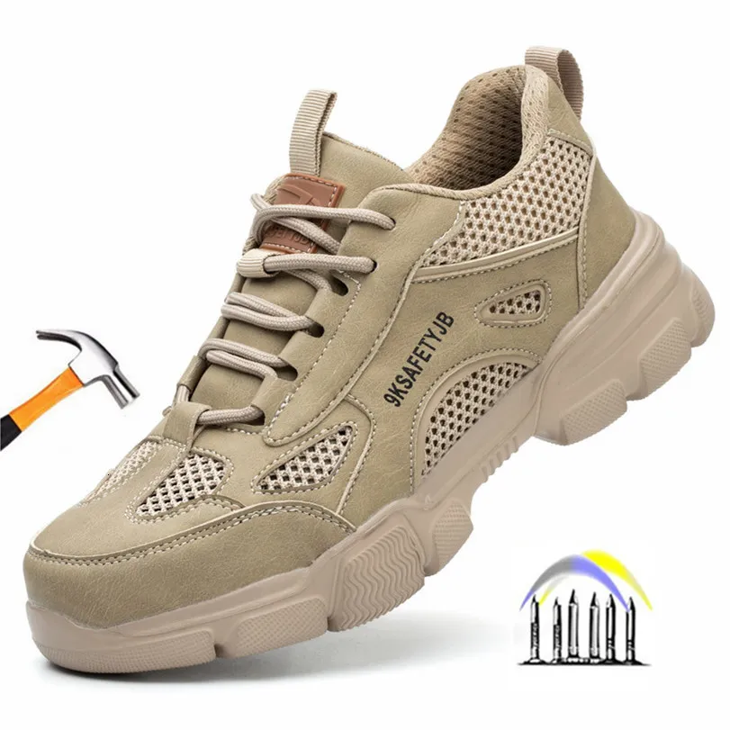 Veiligheidsschoenen ademende veiligheidsschoenen man zomer werk lichtgewicht heren anti lek beschermende anti slip sneakers 230710