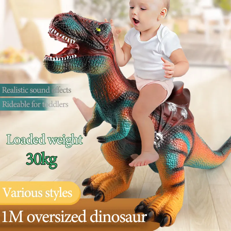 Actionleksaksfigurer 100cm Överdimensionerad Simulering Mjuk Gummi Dinosaurieleksaker Barn Rider Tyrannosaurus Modell Med Ljud Julöverraskningspresent 230710