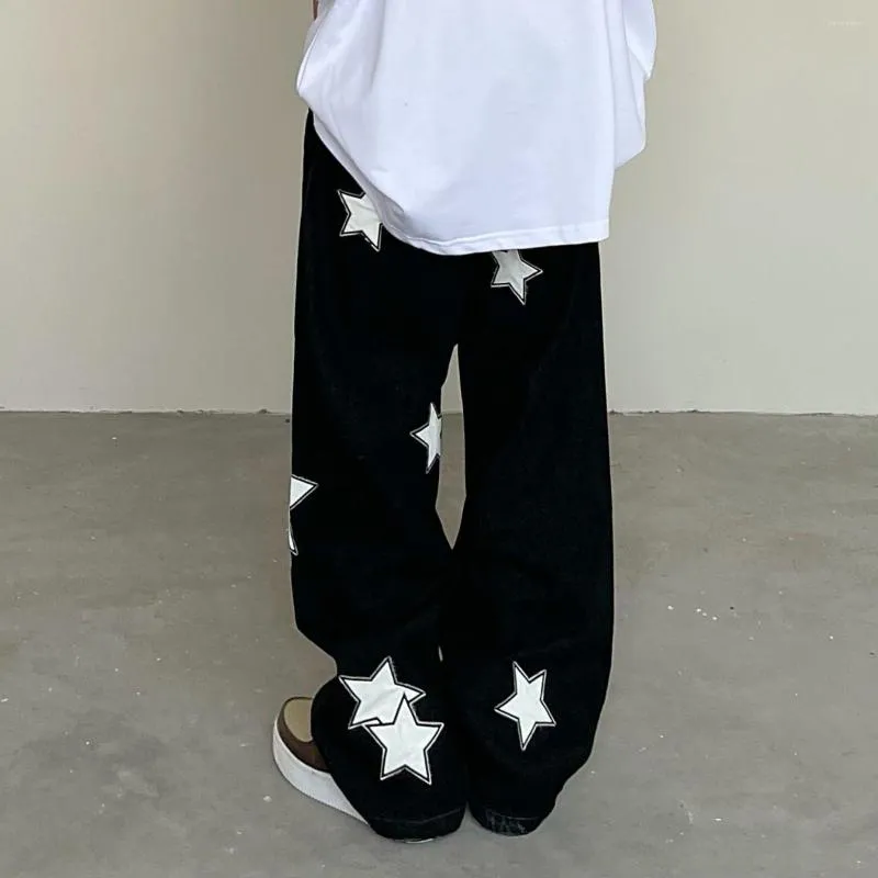 Men's Jeans Y2K Retro Streetwear Black Cargo Women Gothic Punk Vintage Kpop Print Wide Leg Denim Panrts Female Autumn Trousers Man