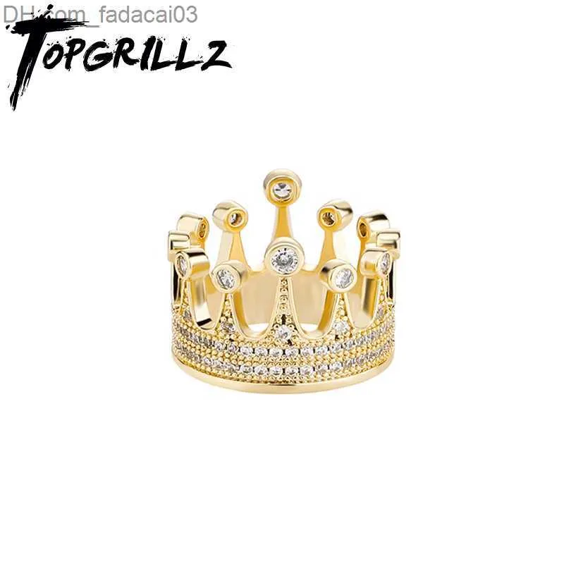 Trouwringen TOPGRILLZ 2022 Nieuwe Icecrown Ring Hoge kwaliteit Micro winkel AAA Zirconia Ring Engagement Bruids Sieraden Z230712