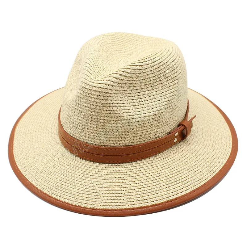 Novo chapéu de palha panamá natural em formato macio verão feminino/masculino aba larga praia boné protetor solar chapéu fedora