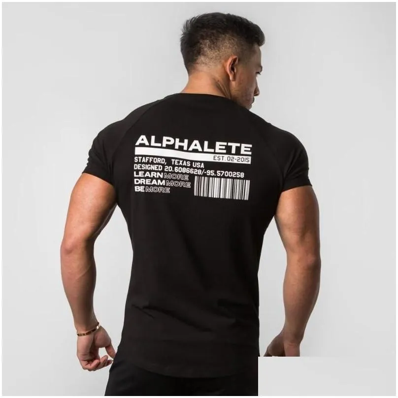 new summer fashion alphalete mens short sleeve t-shirts bodybuilding and fitness mens gyms clothing workout cotton t-shirt men