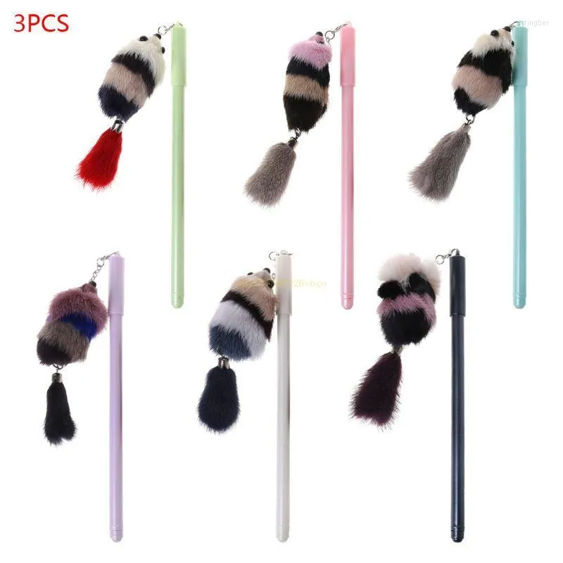 3pcs/set Cartoon Mouse Plush Pendant Gel Pens Black Ink Signature Sc