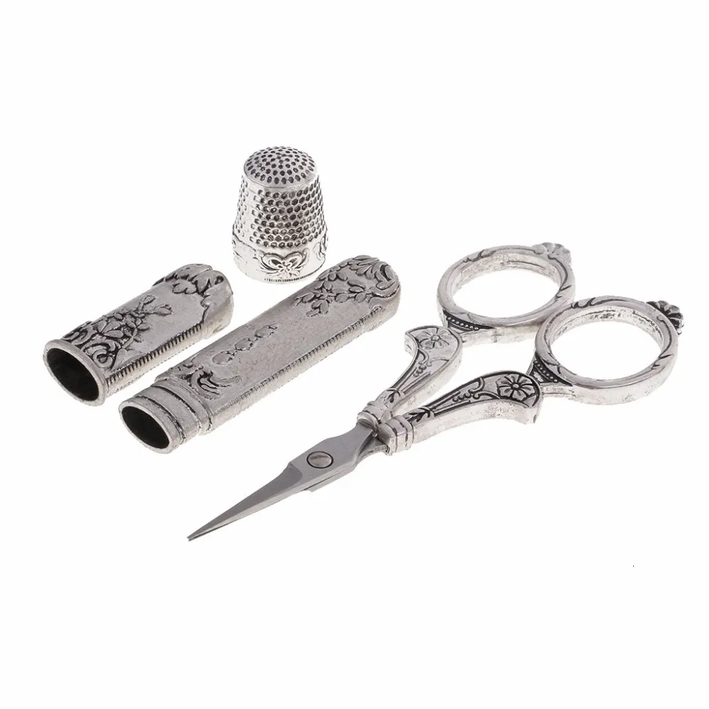 6 Pcs Embroidery Scissors Kit - Vintage Stainless Steel Sewing Tools, European Style, Silver (Set 1)