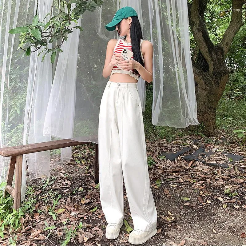 Women's Jeans Bottoms White Baggy Fashion High Waist Straight Wide Leg Pants Vintage Street Mopping Denim Trouser Ladies Summer