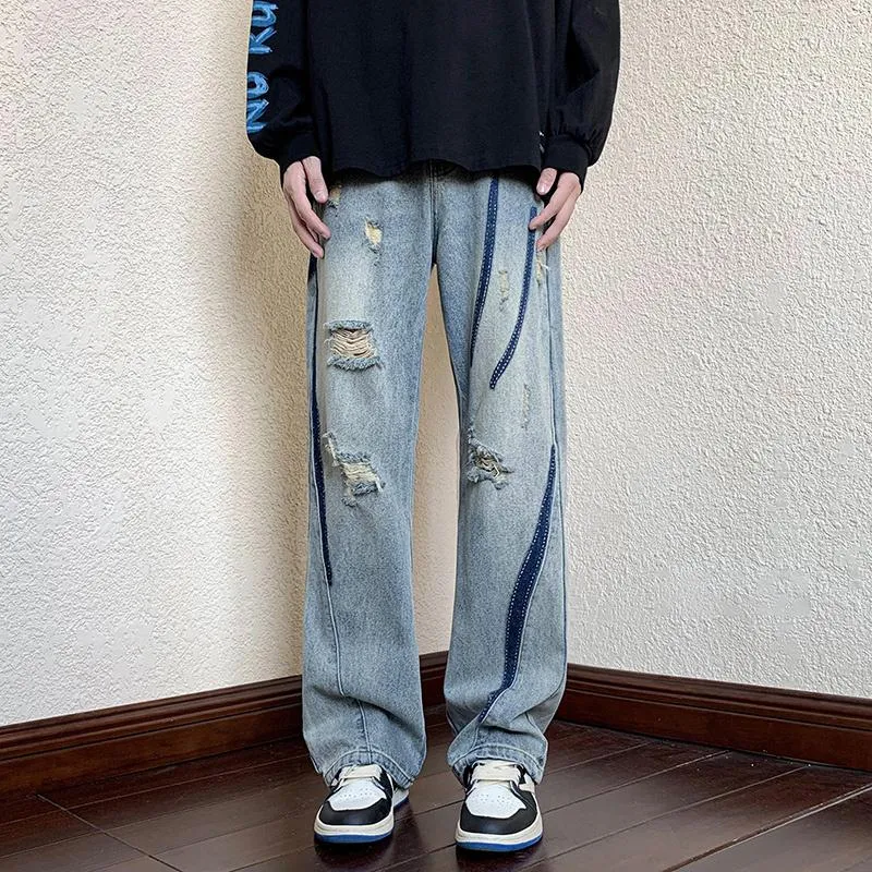 Heren Jeans Zomer High Street Ripped Hip Hop Vintage Design Punk Denim Broek Hombre Harajuku Mode Casual Y2K Baggy Jean