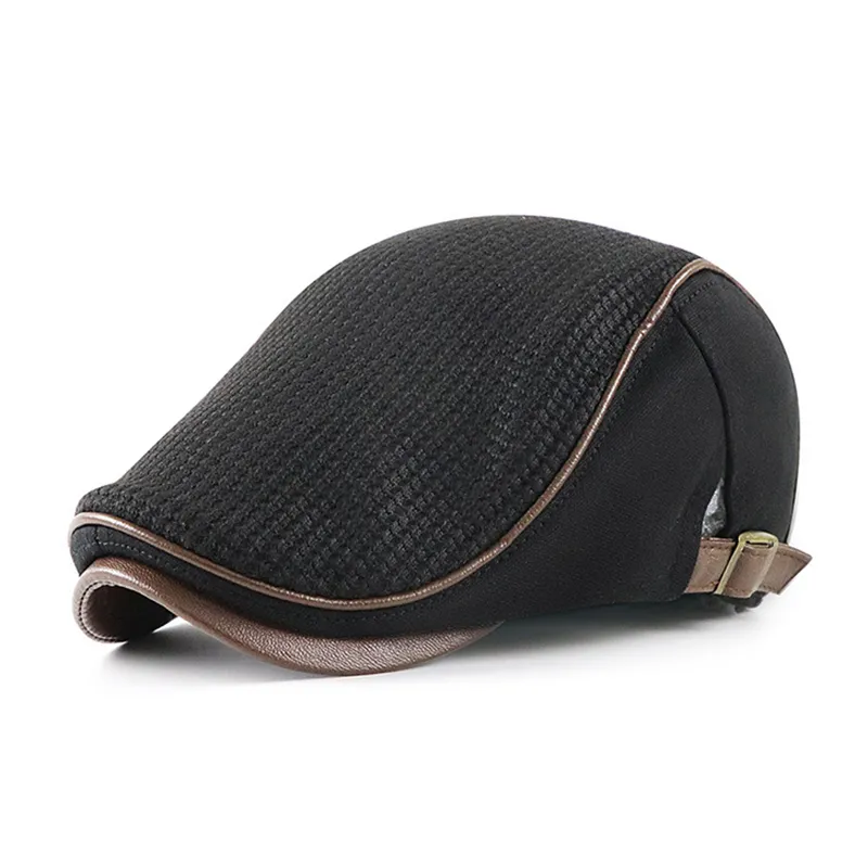 Casquette plate pour homme béret britannique chapeau automne hiver tricoté chapeau Gatsby d'âge moyen casquette à chevrons patchwork gavroche bec de canard visière de golf