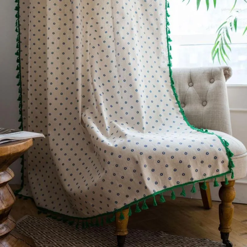 Tenda piccola margherita nappa in cotone e lino di alta qualità semplice e moderna copertura oscurante per la casa soggiorno ganci asta tasca