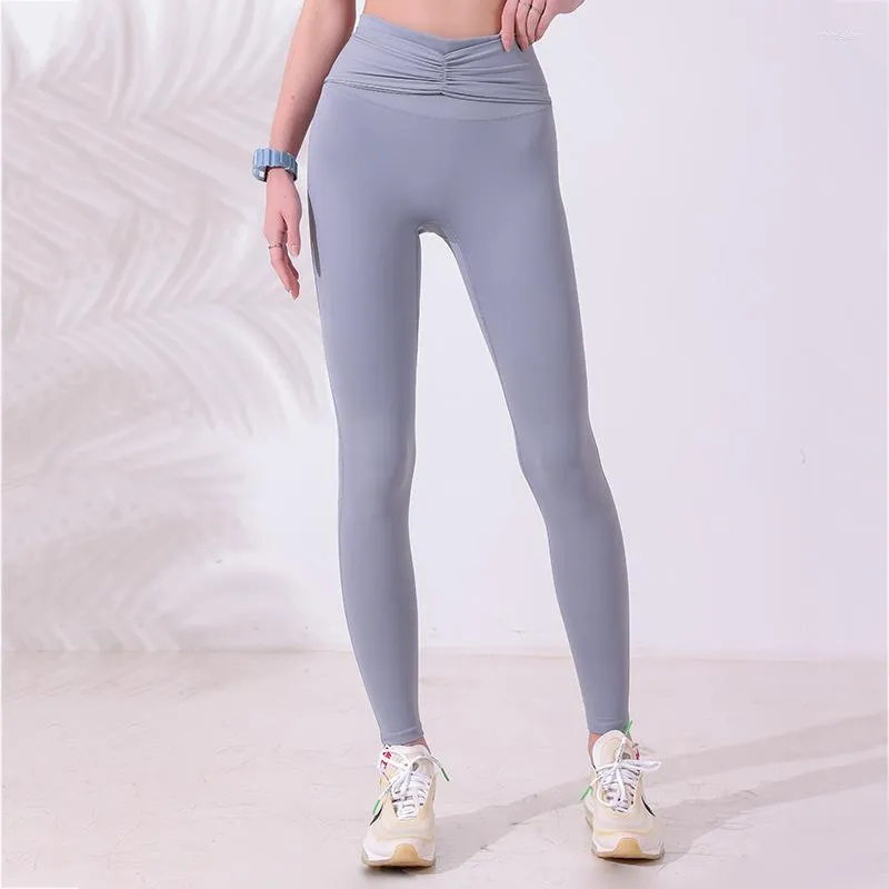 Aktive Hosen Frauen Sport Leggings Hohe Taille Yoga Hüfte Heben Plissee Hose Quick Dry Laufhose Elastische Gym Fitness Strumpfhosen weibliche