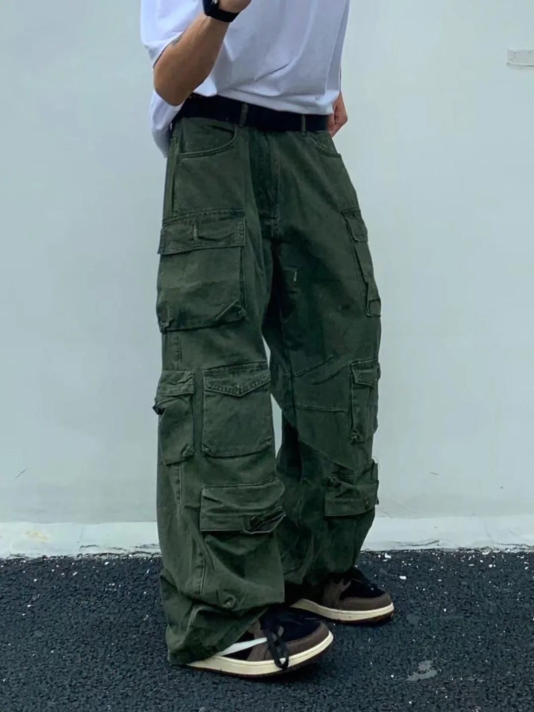 Fur Spring Cargo Pants New Popular Rice White Multipockets Overalls Haruku Stays Men Loose Casual Trousers Straight Mopping Pants