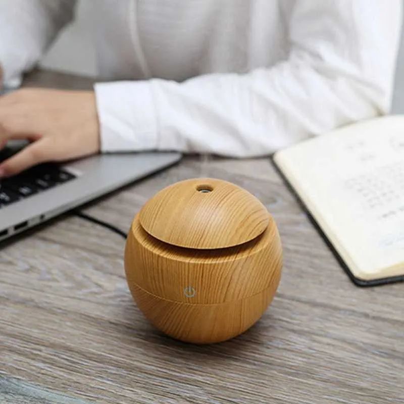 Humidificateurs Mini humidificateur d'air ultrasonique USB diffuseur d'arôme grain de bois lumière LED diffuseur d'huile essentielle électrique aromathérapie pour la maison