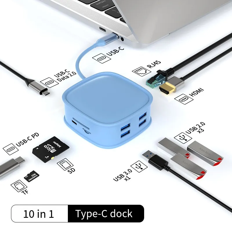 Laptop Docking Stations Type-C Expansion Dock Usb Hub 10 In 1 Computer Peripherals Suitable For Phablet