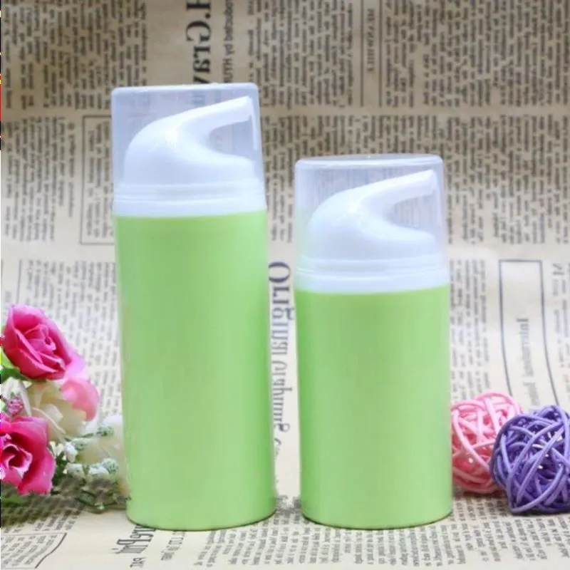 Strumenti per il trucco Bottiglia per pompa per essenza verde Bottiglie airless in plastica con testa bianca per lozione Shampoo Bagno Imballaggio cosmetico 100 pezzi Ifwxq