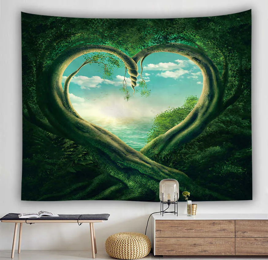 Tapestries Mysterious Fantasy Forest Tapestry Tree Jungle Wall Hanging Tygtyg Stor Tapestry Eestetisk sovsal sovrum heminredning