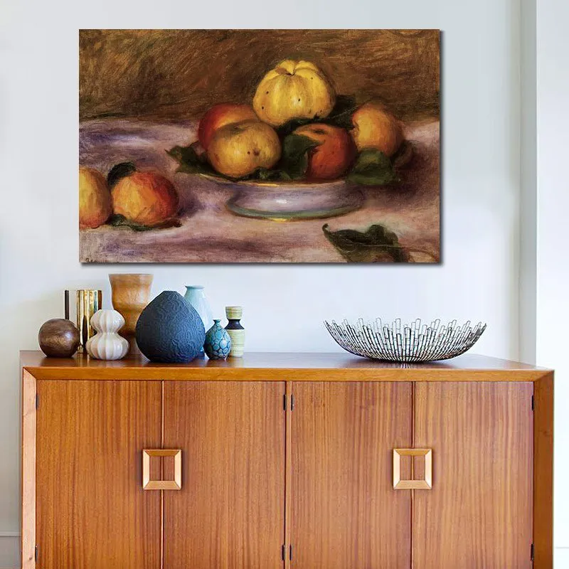 Still Life Canvas Art Apples and Manderines Handmade Pierre Auguste Renoir Painting Artwork Modern Living Room Decor