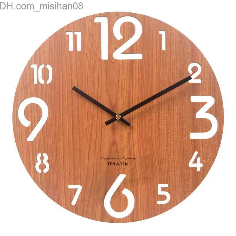 Horloges murales 12 pouces mode créative nordique minimalisme rond bois horloge murale salon chambre décoration de la maison Z230710