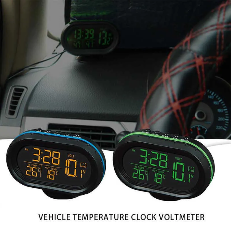 Détecteur de tension et température de voiture, écran LCD multifonction 3  en 1, thermomètre, horloge