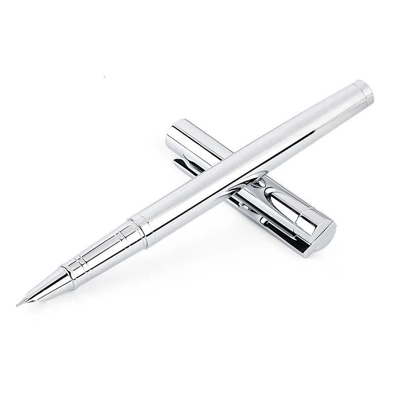 Fountain Pens Metal Silver Financial Tip Pen 038mm Shine Platinum Steel School Office Business Writing Ink Gift Stationery 230707