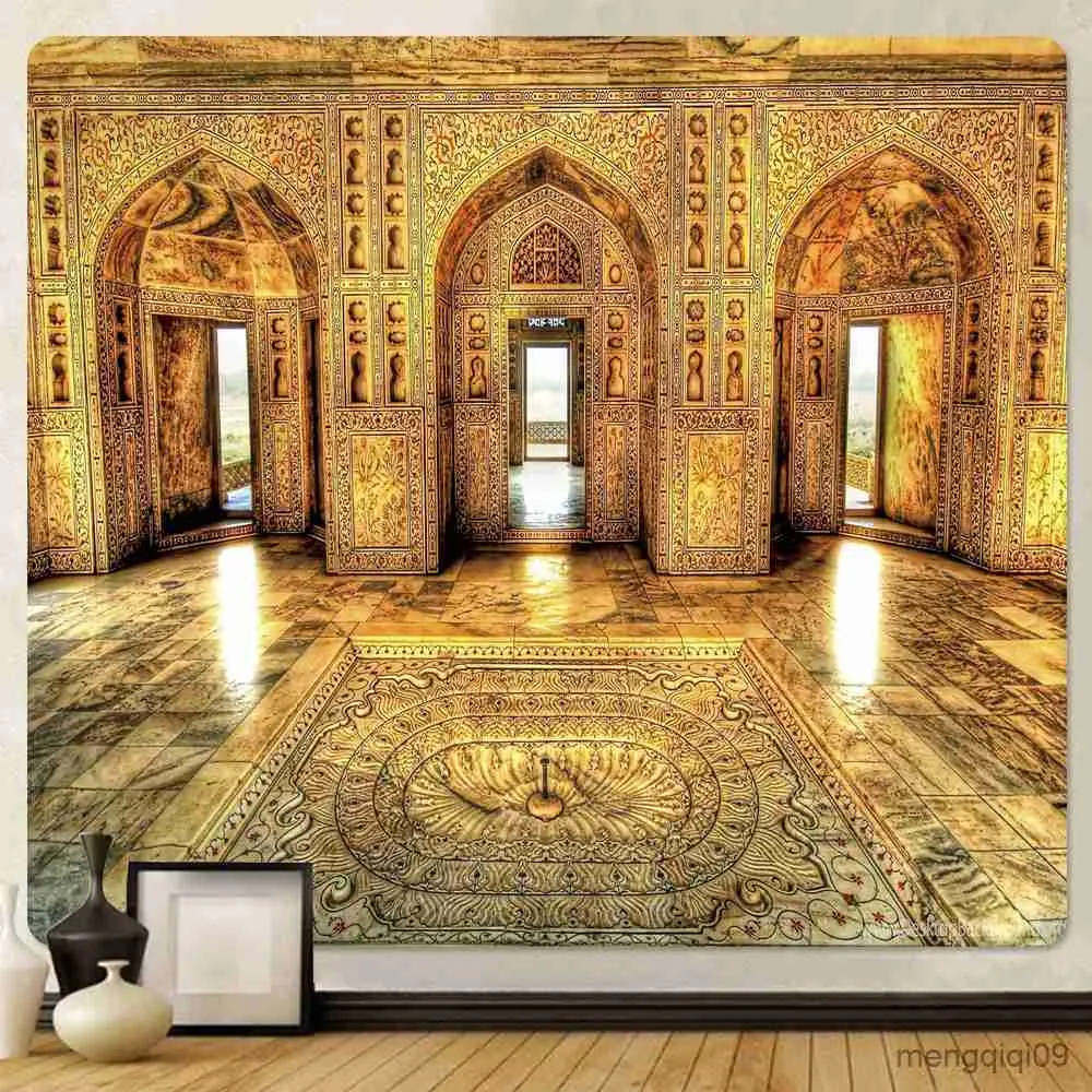 Tapestries Golden Hall Scene Home Decoration Art Tapestry Decoration Yoga Mat Room Room Bedroom Tapestry R230710