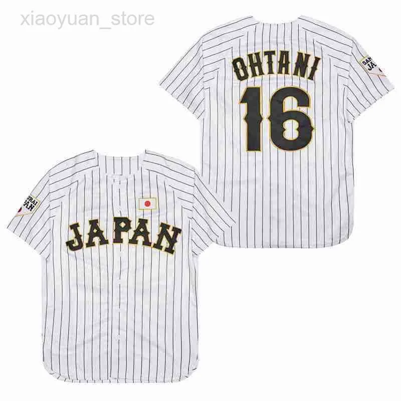Jaquetas masculinas BG baseball Jersey Japão 16 OHTANI jerseys costura bordado de alta qualidade esportes baratos ao ar livre branco preto listra 2023 mundo novo hkd230710