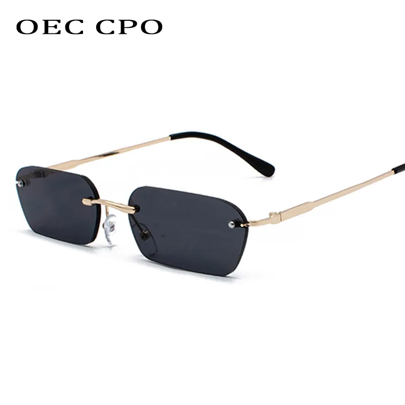 OEC CPO mode lunettes de soleil sans monture femmes Vintage marque Design dames lentille transparente lunettes de soleil pour femmes Rectangle UV400 O94