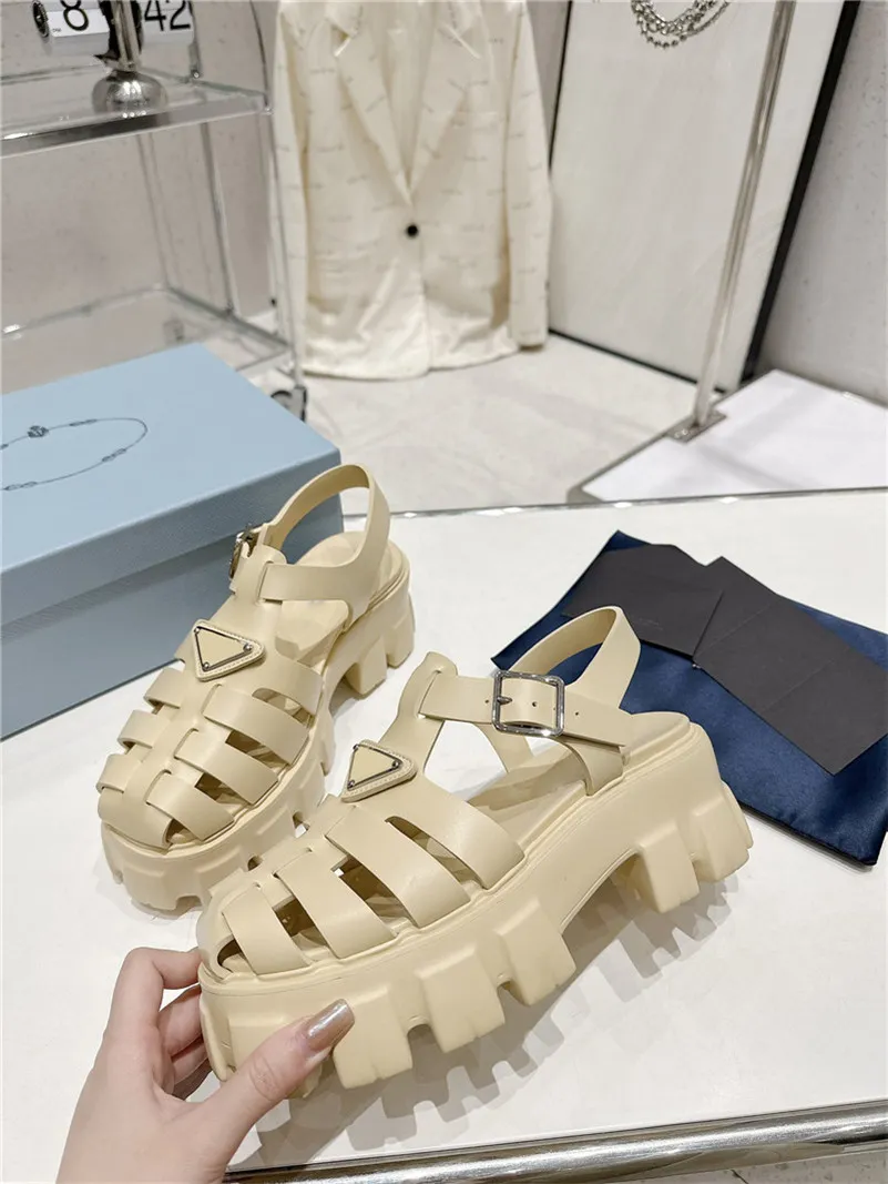 DHgate Luxury Rubber Chunky Platform Cage Sandals for Women in White Shoes Accessories