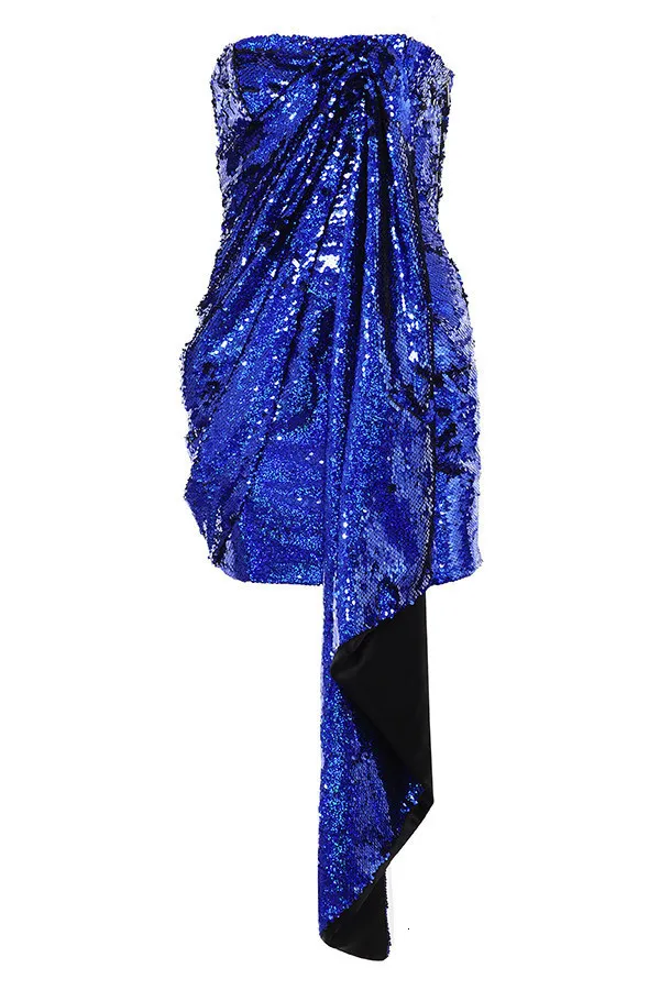 Zoctuo Blue Sequin Mini Dress One Shoulder Y2K Ribbon Zoctuo Blue Sequin Mini Dress One Shoulder Y2K Ribbon