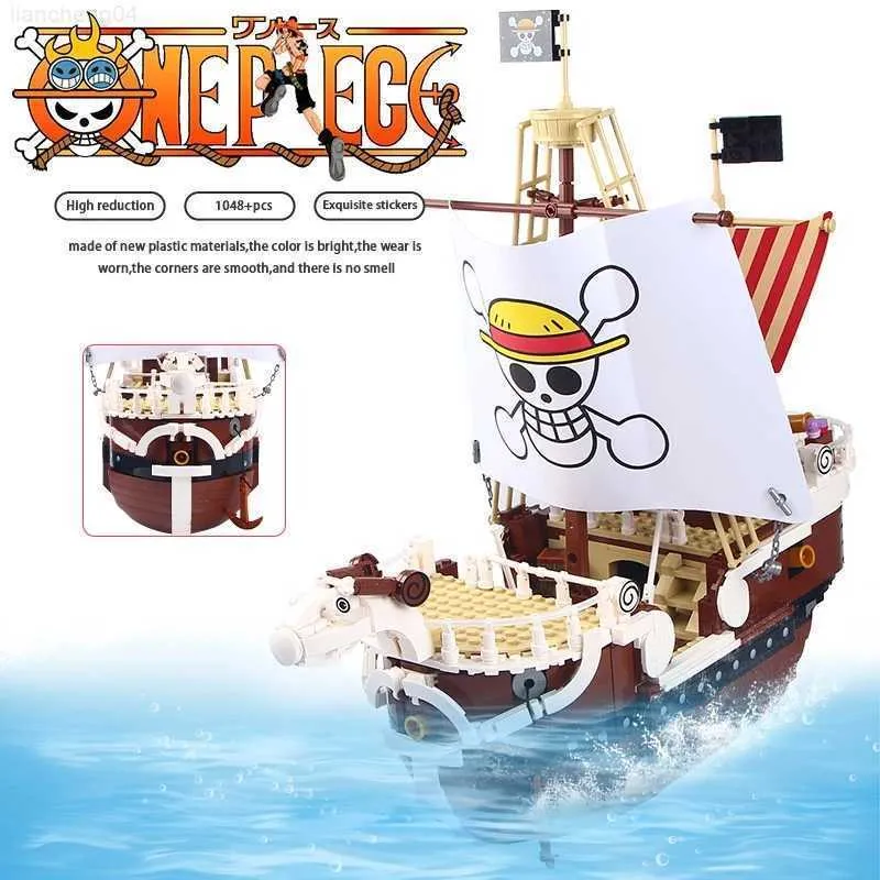 2022 NYA ANIME ONE PIECE GODER MERRY TUSY SUNNY MODEL BYGGARBULAR TRICKS KIT LUFFY ZORO SANJI Figurer Set Kid Toys Gift L230710