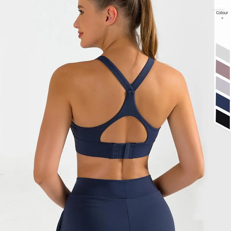 Roupa de ioga feminina cor sólida sutiã fitness de alto impacto sexy costas ajustável treino roupas íntimas esportivas femininas ginásio colheita com almofadas no peito