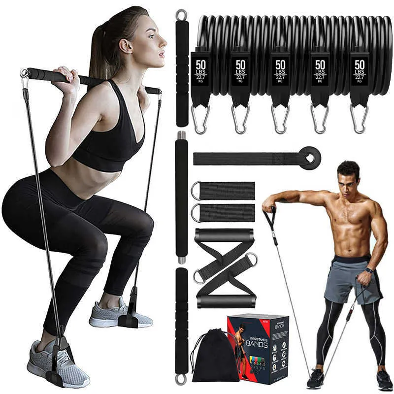 250LBS Heavy Duty Exercise Bands Set With Workout Bar And Fitness Stick  Home Gym Bodybuilding Pilates Kit Fitness Equipment HKD230710 From Musuo10,  $26.96