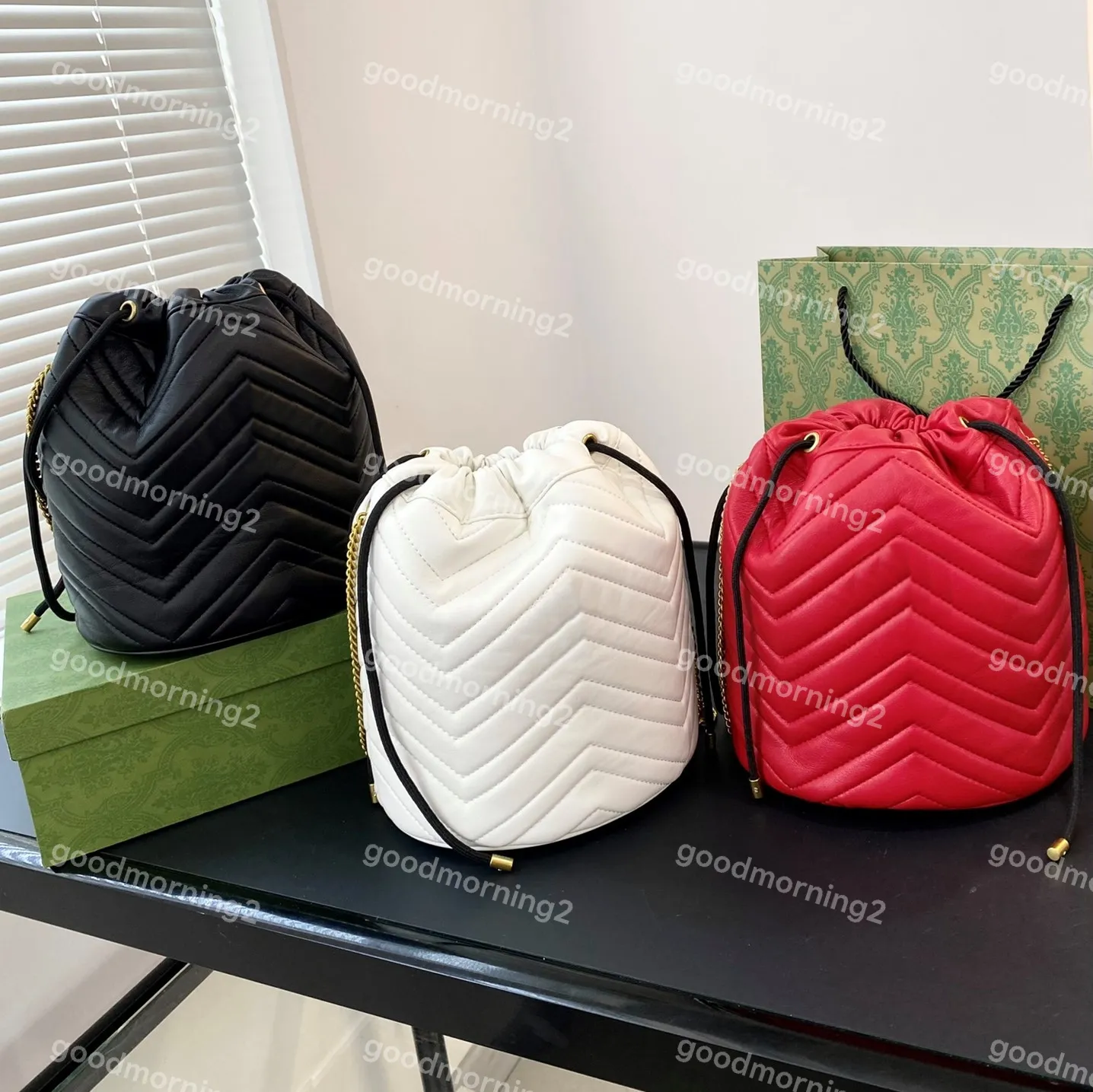 Mini-tas met trekkoord Mode Marmont Bucket Bags Designer Women's Purse Pocket Crossbody Schoudertas Rugzak Keten Handtas Back Love V Stitch Design