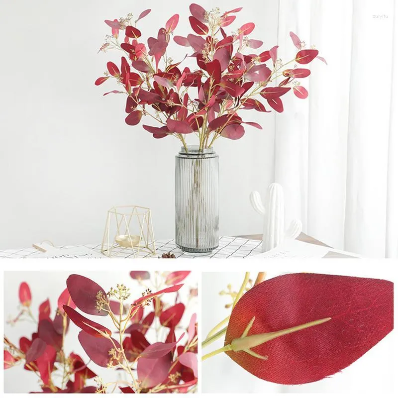 Fleurs décoratives feuilles d'eucalyptus artificielles plantes en soie florales pour la décoration de soirée de mariage à la maison